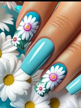 Sky Blue Daisy Nail Art Press-Ons